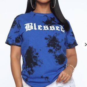 Fashion Nova Blessed Tie Dye Graphic Tee | Blue & Black